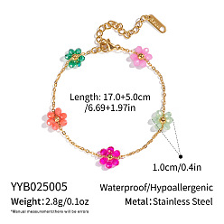 Настоящее золото 18K Браслеты из цепочек с разноцветными цветами из нержавеющей стали для женщин, реальный 304 k позолоченный, 18 дюйм (6-3/4 см)