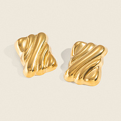 Real 18K Gold Plated 304 Stainless Steel Stud Earrings for Women, Rectangle, Real 18K Gold Plated, 40x30mm