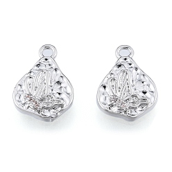 Real Platinum Plated Brass Micro Pave Clear Cubic Zirconia Charms, Cadmium Free & Nickel Free & Lead Free, Textured, Teardrop with Butterfly, Real Platinum Plated, 14.5x10x2.5mm, Hole: 1.5mm