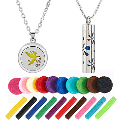 Нержавеющая Сталь Цвет 2 шт. 2 стили плоские круглые медальоны из нержавеющей стали с защитой от потускнения, ожерелья из флаконов духов, с 20шт. губчатыми парфюмерными дисками, цвет нержавеющей стали, 27.83 дюйм (70.7 см) ~ 28.43 дюйм (72.2 см)