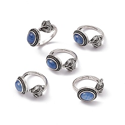 Кианит Кольца-манжеты из лисы с натуральным кианитом, открытое кольцо, антикварные серебряные латунные украшения для женщин, 2.5~3 мм, внутренний диаметр: 17~18 мм