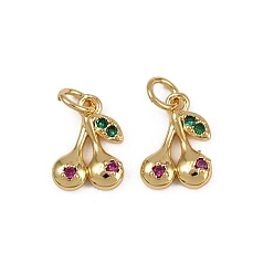 Настоящее золото 18K Латунные микро проложить кубического циркония подвески, черри прелести, с целью перехода в кольце, долговечный, без кадмия и без свинца, стойки покрытие, реальный 18 k позолоченный, 12.5x9x2.5 мм, отверстие : 3 мм