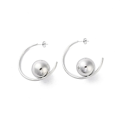 Stainless Steel Color Non-Tarnish 304 Stainless Steel Stud Earrings, Round, Stainless Steel Color, 41x2mm
