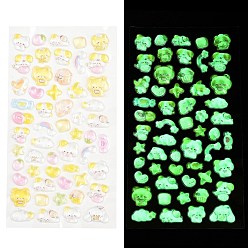 Mixed Shapes Эпоксидная смола 3 объемные наклейки, мультфильм наклейки, красочный, светится в темноте, разнообразные, 7~22x7~22x4~5.5 мм