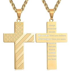 Золотой Американский флаг, библейский крест 304 подвески из нержавеющей стали для мужчин, золотые, 23.62 дюйм (60 см)