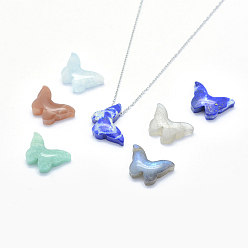 Смешанные камни Природных драгоценных камней подвески, бабочка, 17x16.5x5~6.5 мм, отверстие : 1 мм