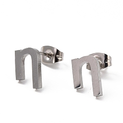 Letter H Tarnish Resistant 304 Stainless Steel Greek Alphabet Stud Earrings, Manual Polishing, Letter.H, 7~11x2~10x1.5mm, Pin: 0.8mm