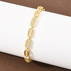 Настоящее золото 18K Овальные латунные браслеты-цепочки с микропаве из прозрачных кубических цирконий для женщин, долговечный, без свинца и без кадмия, реальный 18 k позолоченный, 7.60 дюйм (19.3 см)