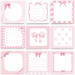 Bowknot 9Pcs Square Paper Sticky Note Pads, Memo Pad, for Office & School Supplies, Bowknot, 77x77x7.5mm, about 50 sheets/pc