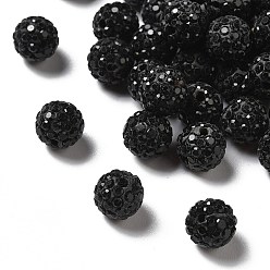 Jet Pave Disco Ball Beads, Polymer Clay Rhinestone Beads, Round, Jet, PP13(1.9~2mm), 6 Rows Rhinestone, 10mm, Hole: 1.5mm