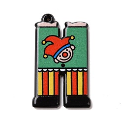 Letter H Circus Theme Printed Acrylic Pendants, Joker, Letter Charm, Letter H, 35x20.5x2.5mm, Hole: 0.9mm