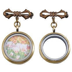 Античная Бронза 2шт. брошь-бантик из латуни, плоские круглые броши-подвески из сплава с магнитным стеклом, античная бронза, 53 мм