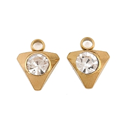 Crystal 201 Stainless Steel Rhinestone Pendants, Triangle Charms, Ion Plating(IP), Real 18K Gold Plated, Crystal, 10x8x4mm, Hole: 2mm