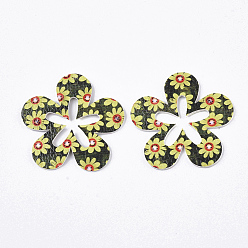 Meergrün Pu-Leder große Anhänger, doppelseitiges Gänseblümchenmuster, Blume, Meergrün, 50x51x2 mm, Bohrung: 1 mm
