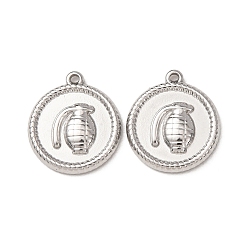 Stainless Steel Color 304 Stainless Steel Pendants, Flat Round with Grenade Charms, Stainless Steel Color, 17.5x15.5x2.5mm, Hole: 1.2mm