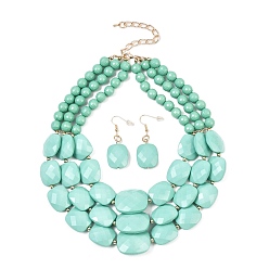Аквамарин Акриловые граненые прямоугольные градуированные бусины в стиле бохо 3 многослойные ожерелья для женщин, аквамарин, 41~42 см