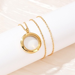 Золотой 304 нержавеющая сталь, видимый плоский круглый медальон, подвеска, урна для праха домашних животных, ожерелья, золотые, 21.65 дюйм (55 см)