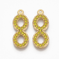 Цитрин Золотой тон 304 подвески из нержавеющей стали, со стразами, бесконечность, цитрин, 26.5x10x2 мм, отверстие : 1.6 мм