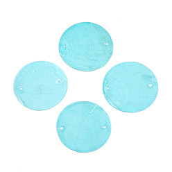 Темно-бирюзовый Окрашенные распылением натуральные ракушки capiz дисковые звенья соединительные подвески, темные бирюзовый, 28~30x0.5~1 мм, отверстие : 1.2~1.6 мм