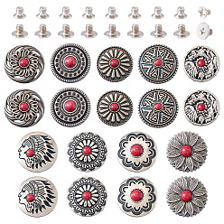 Красный 9 декоративные заклепки из сплава, с имитацией бирюзы из смолы и винтами, для кошелька, , украшение кожаных ремесел, разнообразные, античное серебро, красные, 26~30x6.5~10.5 мм, отверстие : 2~2.6 мм, 9 стиль / набор