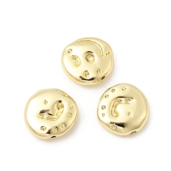 Настоящее золото 18K Латунные бусины, забитый плоский круглый, без свинца и без кадмия, долговечный, стойки покрытие, реальный 18 k позолоченный, 12.5x13x4 мм, отверстие : 1 мм