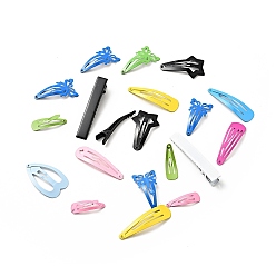 Mixed Color Spray Paint Iron Snap & Alligator Hair Clip Findings, Mixed Color, 38~60x11~25x0.5~14mm, about 200pcs/200g