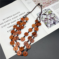 Шоколадный Ожерелья из натурального окрашенного кокоса с бусинами из искусственной кожи в несколько рядов для женщин, цвет шоколада, 24.41 дюйм (62 см)