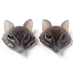 Серый агат Природные серые агаты подвески, сверху просверленные бусы, с глазком из черного оникса, лиса голова, 41x29.5~30.5x13~14.5 мм, отверстие : 1.6 мм