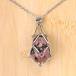 Родонит Кулон в виде клетки для пасхальных яиц из натурального родонита 304 Цепочка из нержавеющей стали, цвет нержавеющей стали, 27.56 дюйм (70 см)