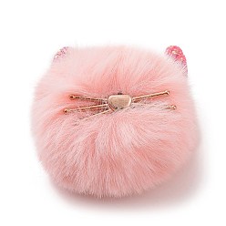 Pink Faux Fur Cat Pendant Keychain, Cute Glitter Kitten Golden Tone Alloy Key Ring Ornament, Pink, 15x8cm
