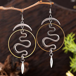 Платина Серьги-подвески из сплава в готическом стиле в виде змеи, платина, 92x40 мм