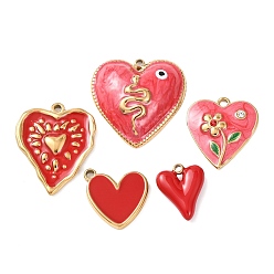 Настоящее золото 18K 5шт. 304 эмалированные подвески из нержавеющей стали, ионное покрытие (ip), сердце прелести, реальный 18 k позолоченный, 15~25.5x12~25x2~7 мм, отверстие : 1.6~2 мм