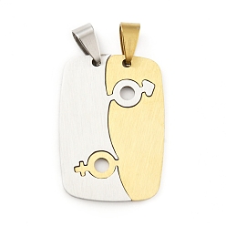 Golden & Stainless Steel Color 201 Stainless Steel Split Pendants, Couple Pendants, Rectangle, Golden & Stainless Steel Color, 34x24x1mm, Hole: 8x4mm