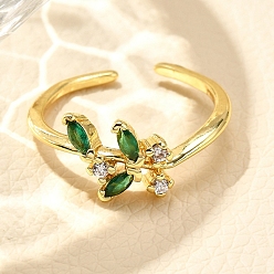 Настоящее золото 18K Кольца-манжеты для пальцев из латуни с микропаве из кубического циркония для женщин, долговечный, бантом, реальный 18 k позолоченный, 21x13 мм, регулируемый