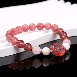 Клубничный Кварц Браслеты из натуральных круглых бусин из клубничного кварца, цветок, внутренний диаметр: 2-1/8 дюйм (5.5 см)