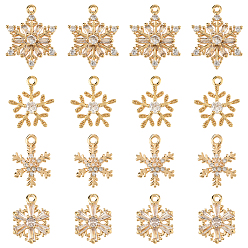 Настоящее золото 18K 16шт 4 стили латунные микрофибриллы подвески, прелести снежинки, реальный 18 k позолоченный, 13~18x9.5~14x2.5~3 мм, отверстие : 0.9~1.2 мм, 4 шт / стиль