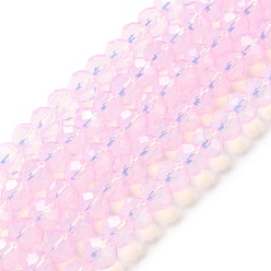 Бледно-Розовый Запекание окрашенные прозрачные стеклянные бусины нити, имитация Opalite, граненые, круглые, розовый жемчуг, 6x5 мм, отверстие : 1.3 мм, около 80~85 шт / нитка, 38~40 см