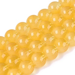 Золотистый Прозрачные стеклянные нити, имитирующие кошачий глаз, круглые, золотые, 9.5~10 мм, отверстие : 1~1.4 мм, около 85~89 шт / нитка, 29.72~31.5 дюйм (75.5~80 см)