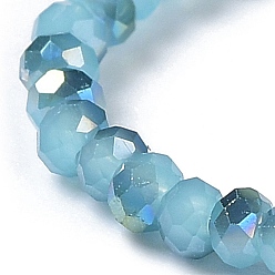 Turquoise Electroplate Glass Faceted Rondelle Beads Strands, Imitation Jade, Half Plated, Turquoise, 3x2mm, Hole: 1mm, about 165~169pcs/strand, 15~16 inch(38~40cm)