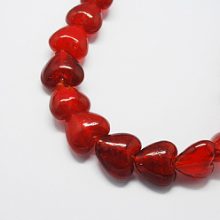 Red Handmade Gold Foil Glass Beads, Heart, Red, 15x15x10mm, Hole: 1~2mm