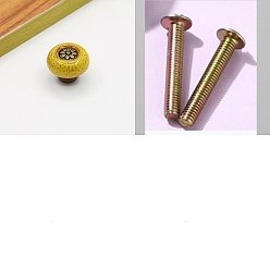 Yellow Zinc Alloy Cabinet Door Knobs, Kitchen Drawer Pulls Cabinet Handles, Flat Round with Flower & Leopard Print Pattern, Yellow, 32x26mm