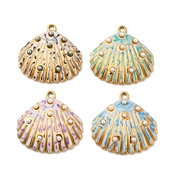 (52) Непрозрачная лаванда 304 Подвески из нержавеющей стали с ионным покрытием (IP), с эмалью и ракушечными бусинами, подвески в форме ракушек, реальный 18 k позолоченный, без кадмия, без никеля и без свинца, разноцветные, 29x29.5x3.5 мм, отверстие : 2 мм