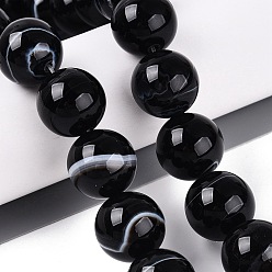 Black Natural Banded Agate Beads Strands, Smooth Round, Dyed & Heated, Black, 18mm, Hole: 1~1.2mm, about 22pcs/strand, 15.28 inch(38.8cm)