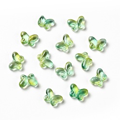 Зеленый Прозрачные стеклянные бусины, бабочка, зелёные, 10x14.5x4.5 мм, отверстие : 1 мм