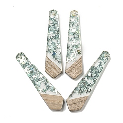 Темный Морско-зеленый Деревянные подвески, смола и золотая фольга, многоугольник, темно-зеленый, 49x12x4 мм, отверстие : 2 мм