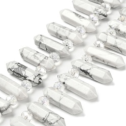 Говлит Нити бусин из натурального хаулита с двойными концами, со стеклянными бусинами, граненый пуля, Топ пробуренной, 31~33x7~9x7~9 мм, отверстие : 1 мм, около 26~27 шт / нитка, 15.16~15.75'' (38.5~40 см)