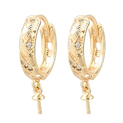 Oro Micro pavé de latón, circonita cúbica transparente, pendientes de aro huggie, por medio perforó perlas, chapado en rack, larga duración plateado, dorado, 22x14.5x3.5 mm