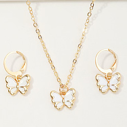 Белый Комплект из ожерелья и серег с подвеской в виде бабочки из сплава и эмали для детей, белые, Ожерелье: 450 mm
