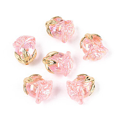 Pink Уф-покрытие прозрачные акриловые бусины, радужный, роза, с позолоченной сплавочной фурнитурой, розовые, 23x20.5x16 мм, отверстие : 1.6~1.8 мм