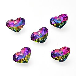 Вулкан Стеклянные стразы подвески, с покрытием на задной стороне, граненые, сердце, вулкан, 10.5x10.5x4.5 мм, отверстие : 1.5 мм